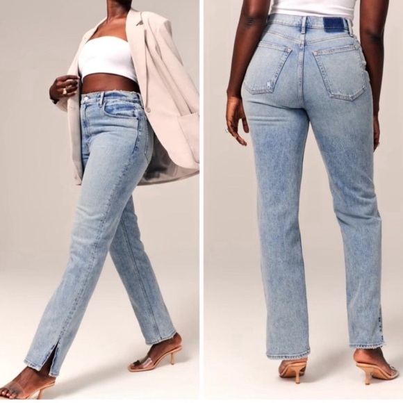 A&F 25/0r The 90s Straight Ultra High Rise Curve Love short slit ankle 0032 - Picture 1 of 11